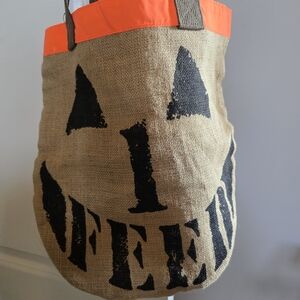 FEED Halloween Burlap Tote with Orange Trim